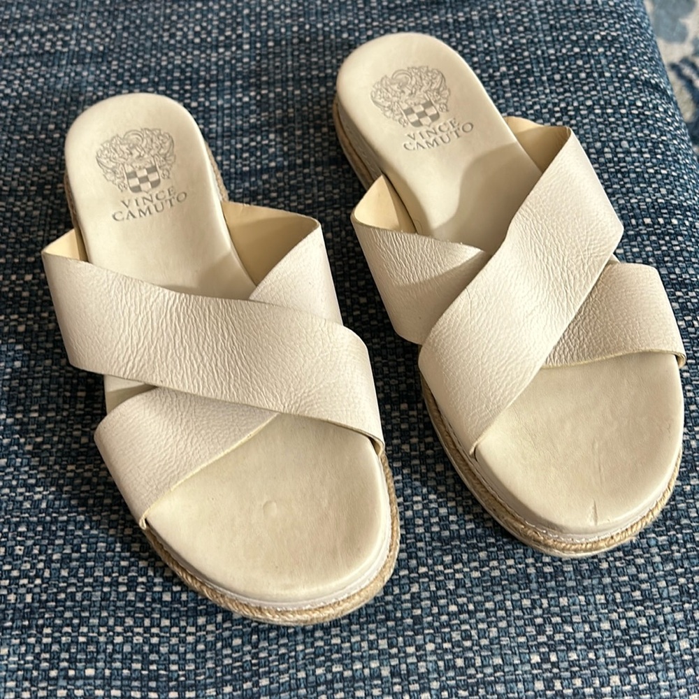 Vince Camuto - Rickert Platform Summer Espadrille Sandal Slides, Ivory, Size 7.5